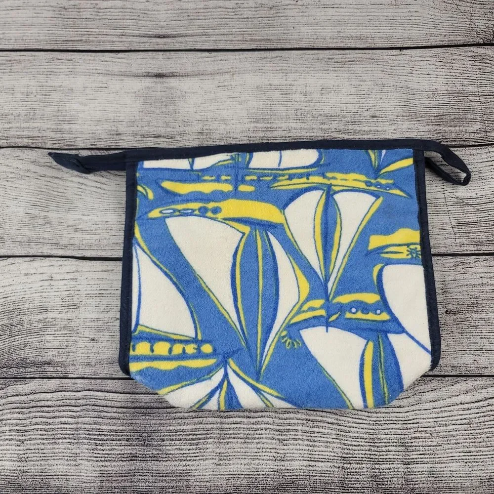 Lilly Pulitzer Sailboat Zipper Pouch Makeup Bag Blue White